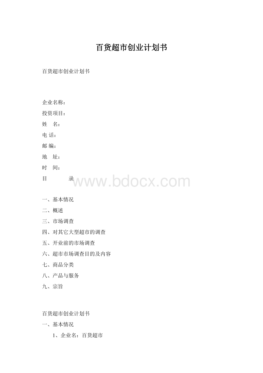 百货超市创业计划书文档格式.docx