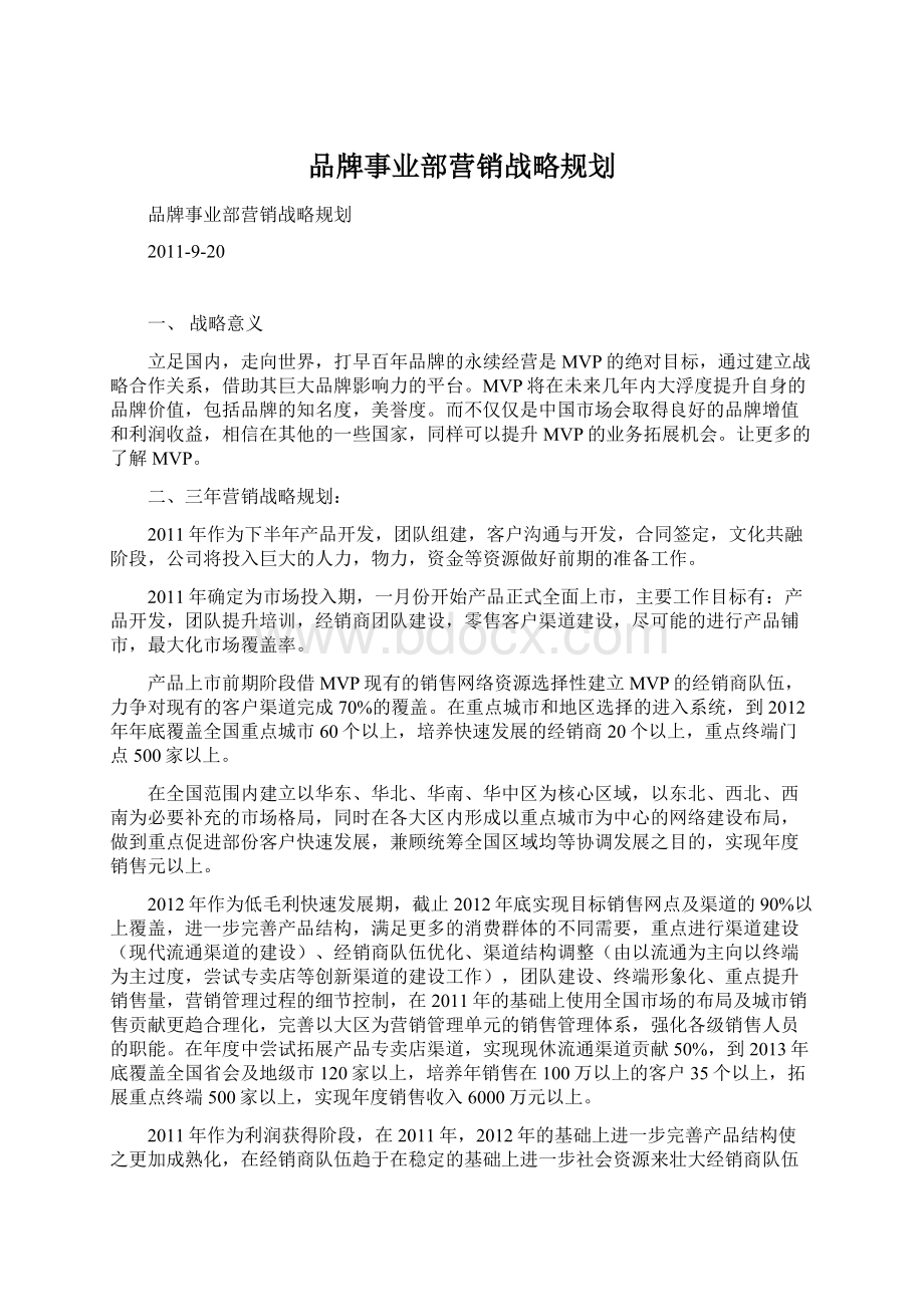 品牌事业部营销战略规划Word格式文档下载.docx