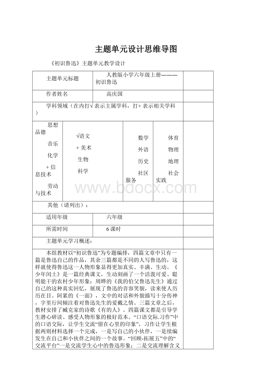 主题单元设计思维导图Word文档格式.docx_第1页