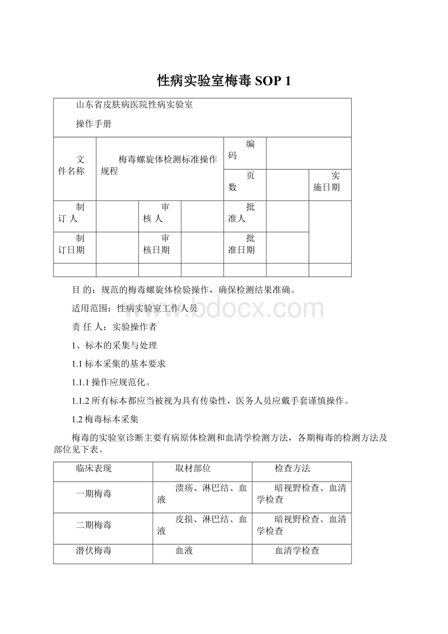 性病实验室梅毒SOP 1Word文档格式.docx