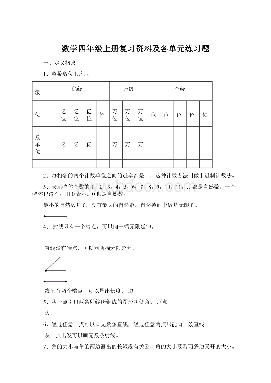 数学四年级上册复习资料及各单元练习题Word文件下载.docx