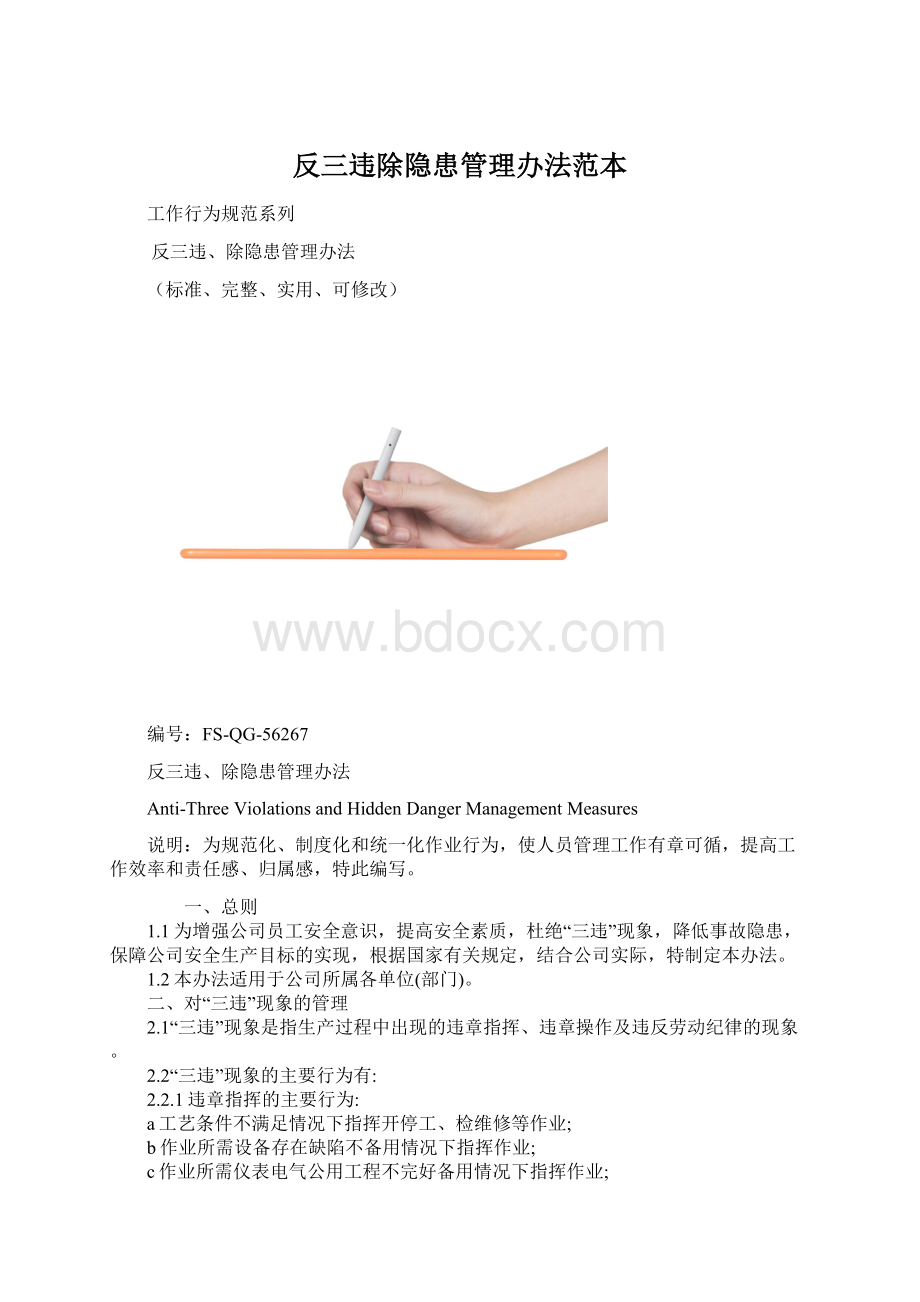 反三违除隐患管理办法范本.docx