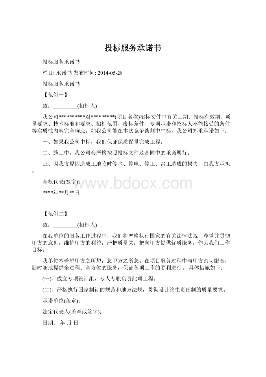 投标服务承诺书Word文件下载.docx