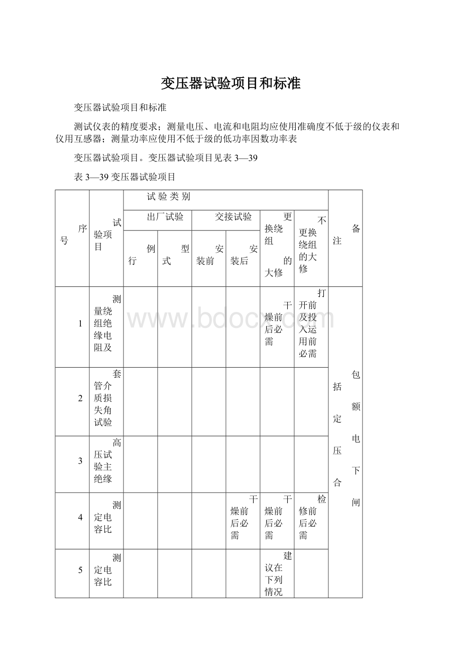 变压器试验项目和标准.docx