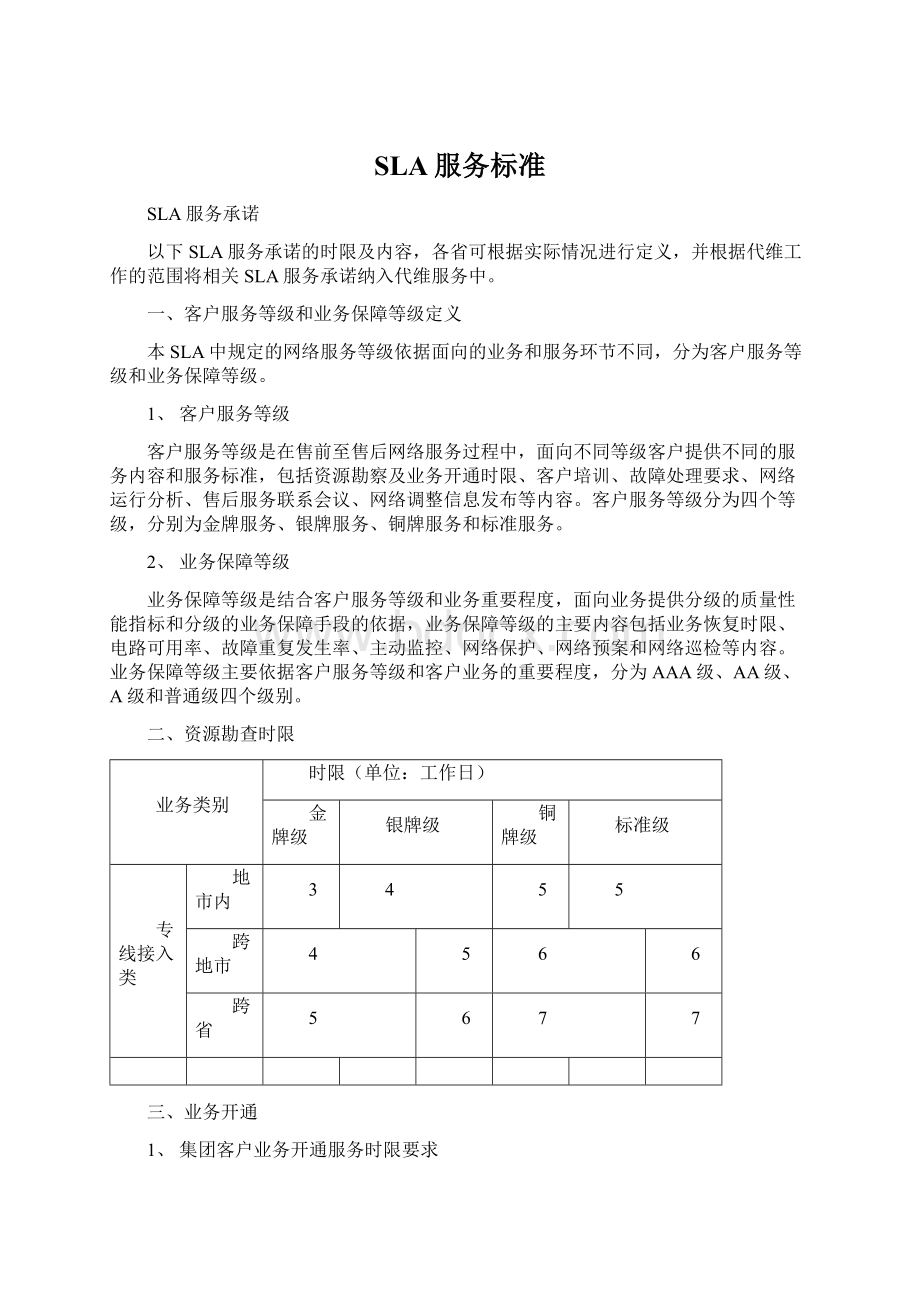 SLA服务标准Word文件下载.docx_第1页