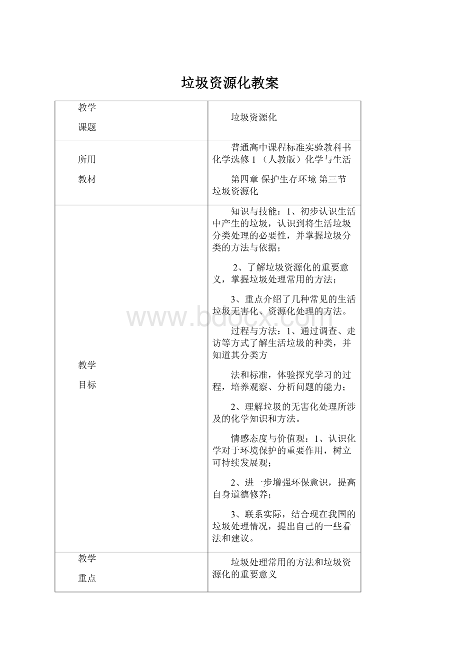 垃圾资源化教案Word格式.docx