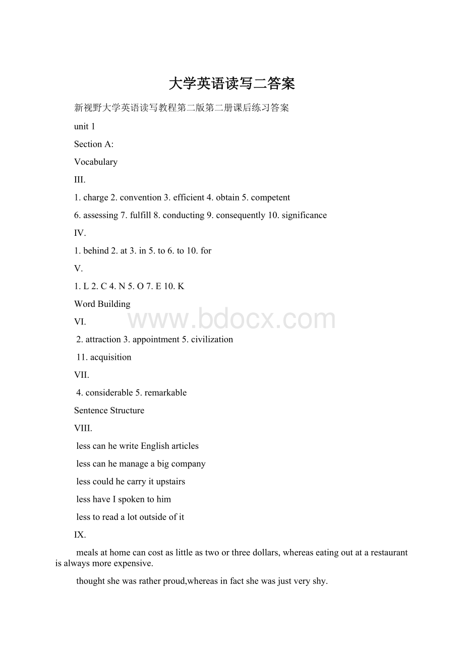 大学英语读写二答案Word格式文档下载.docx_第1页