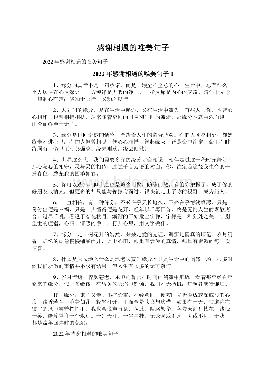 感谢相遇的唯美句子文档格式.docx_第1页