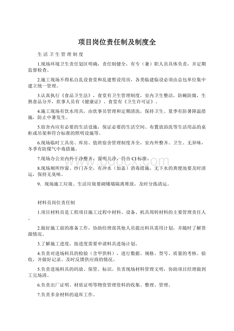 项目岗位责任制及制度全Word文档下载推荐.docx