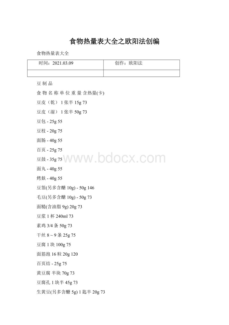 食物热量表大全之欧阳法创编.docx_第1页