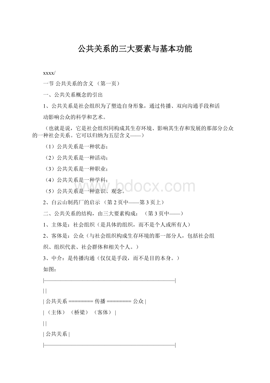 公共关系的三大要素与基本功能Word格式.docx