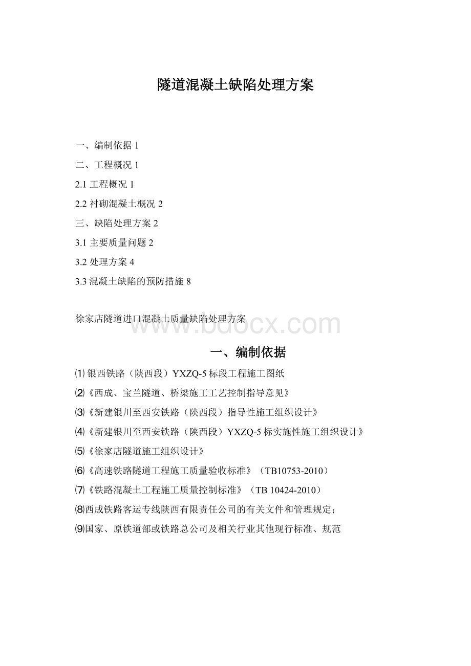 隧道混凝土缺陷处理方案Word格式.docx