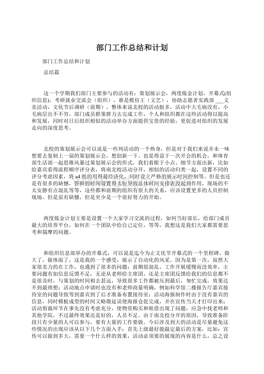 部门工作总结和计划.docx