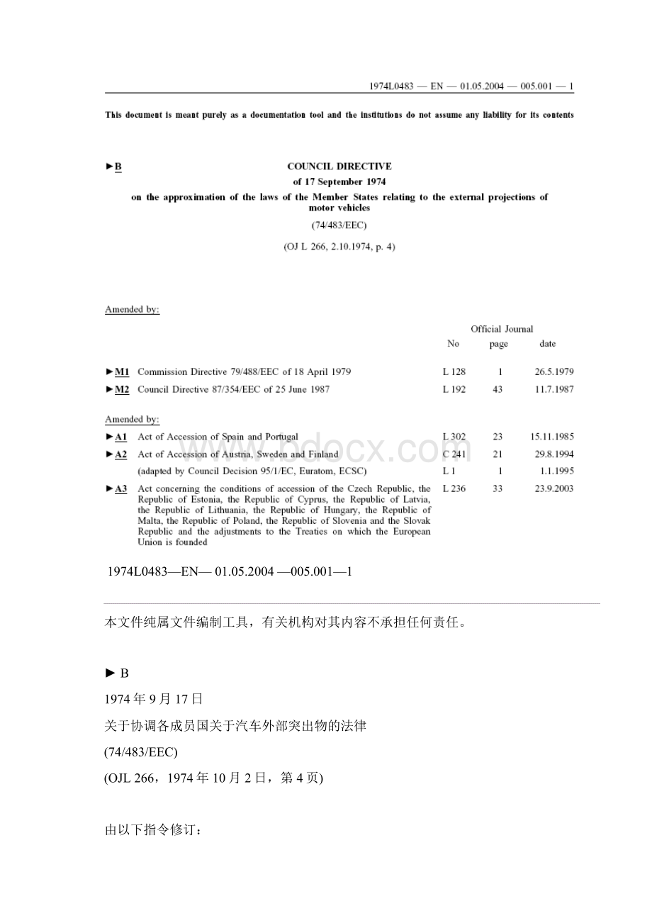 关于协调各成员国关于汽车外部突出物的法律74483EEC.docx_第2页