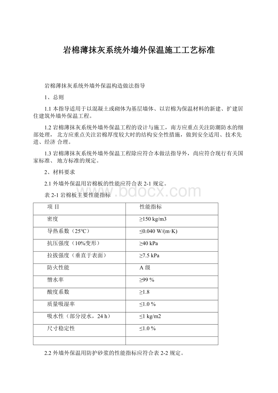 岩棉薄抹灰系统外墙外保温施工工艺标准.docx_第1页