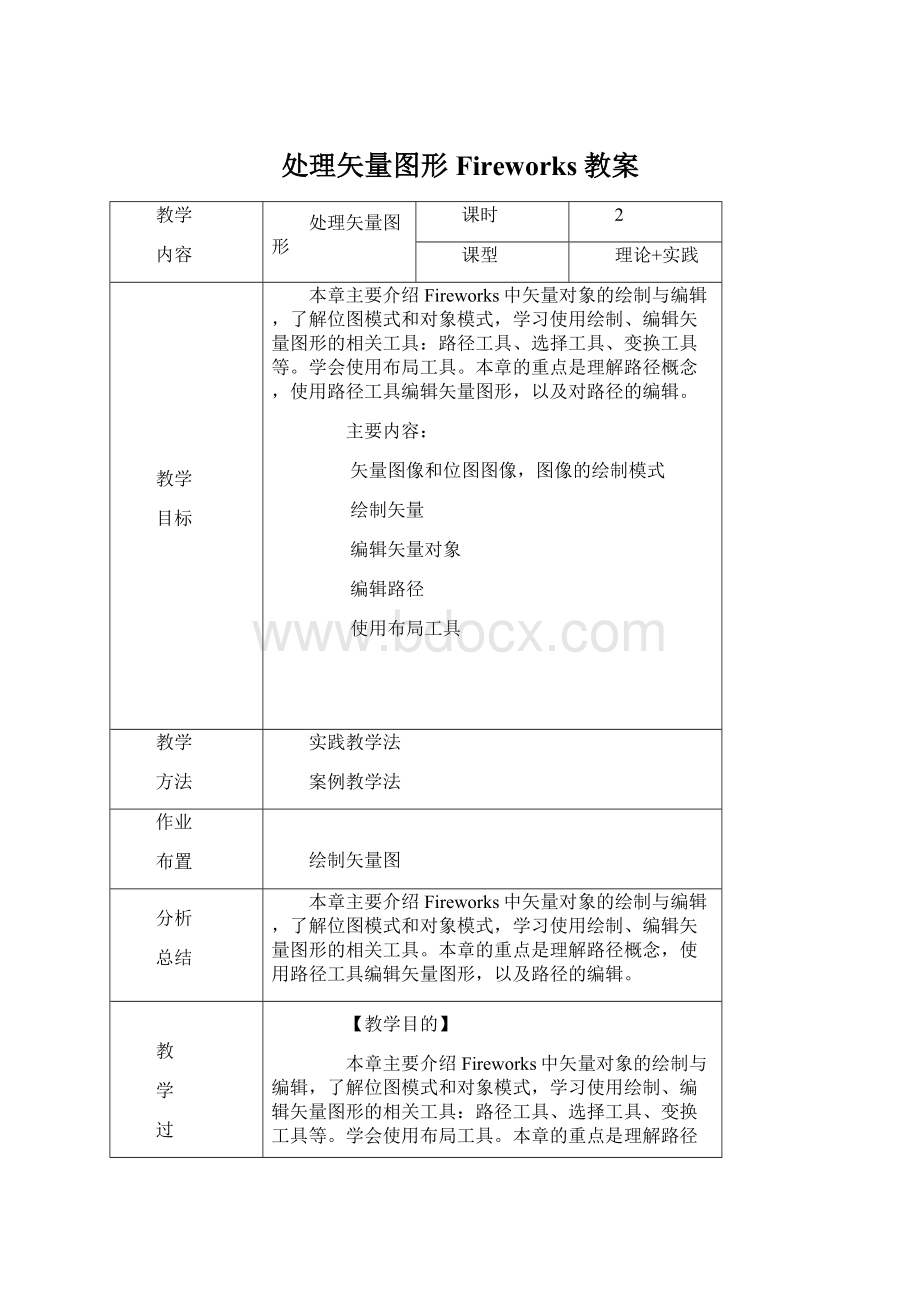 处理矢量图形Fireworks教案文档格式.docx_第1页