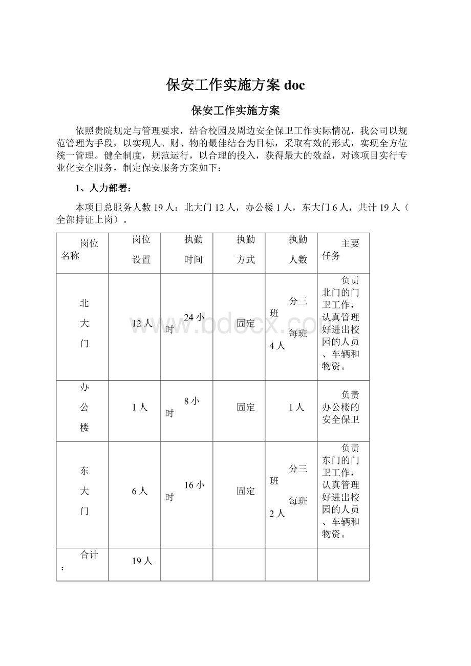 保安工作实施方案 docWord格式.docx