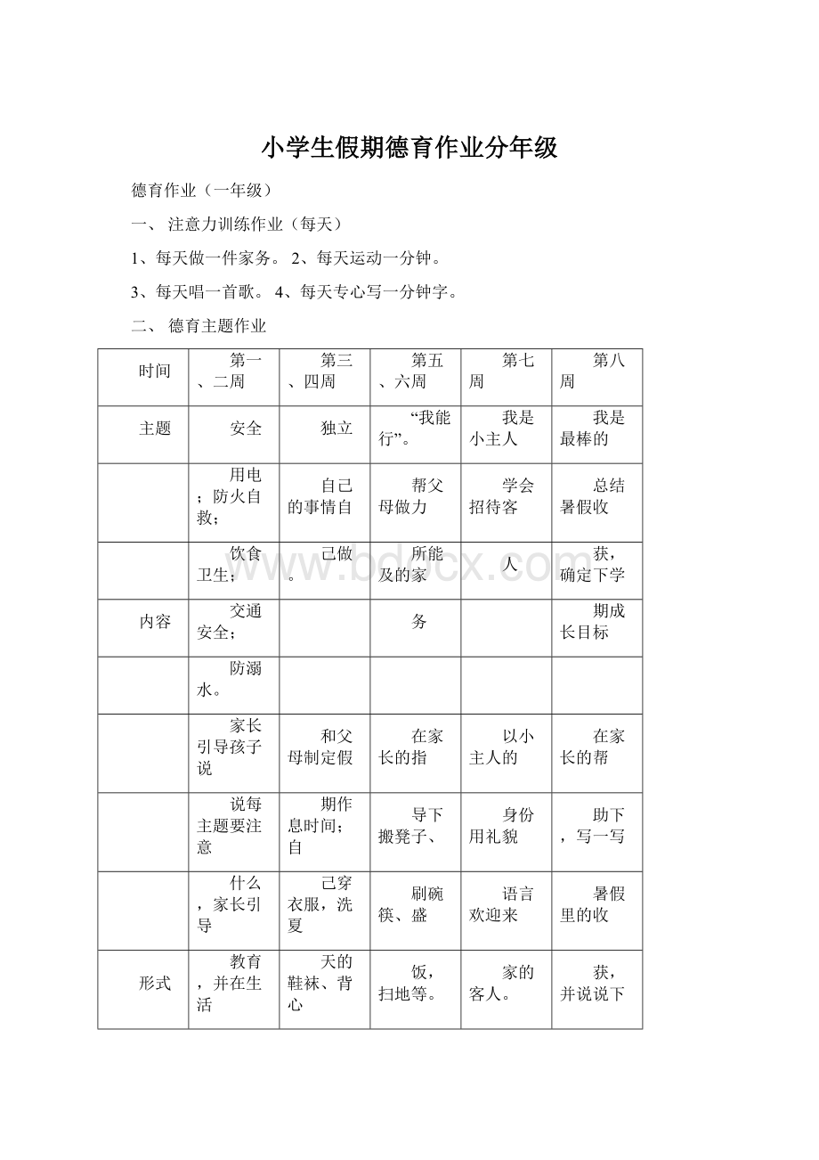 小学生假期德育作业分年级Word文档格式.docx