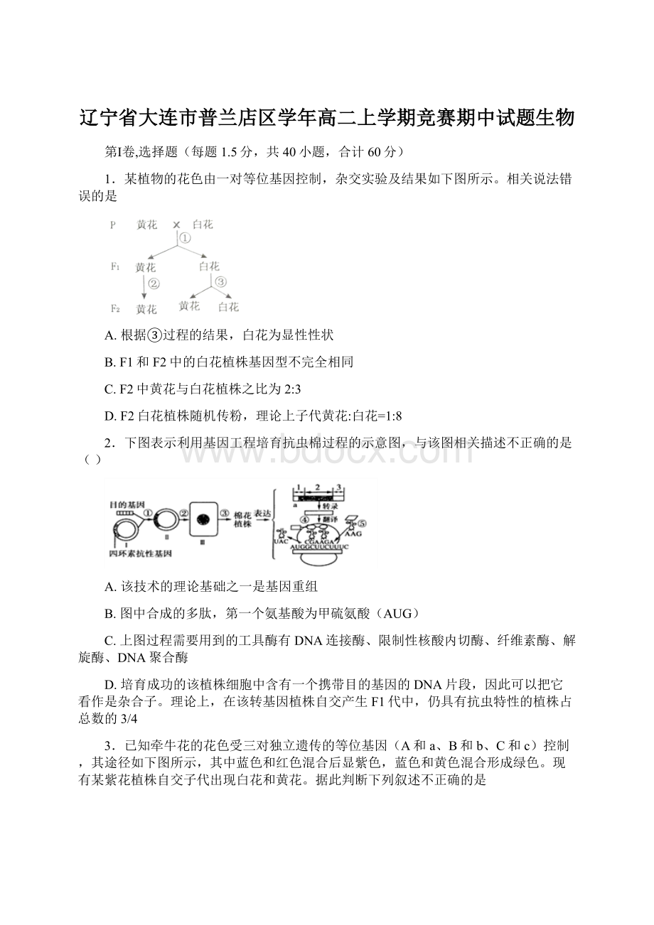 辽宁省大连市普兰店区学年高二上学期竞赛期中试题生物Word文档格式.docx