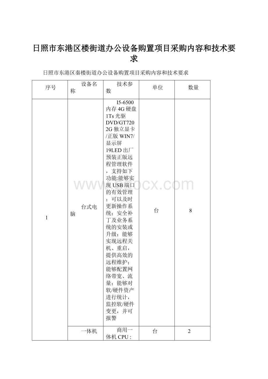 日照市东港区楼街道办公设备购置项目采购内容和技术要求.docx_第1页