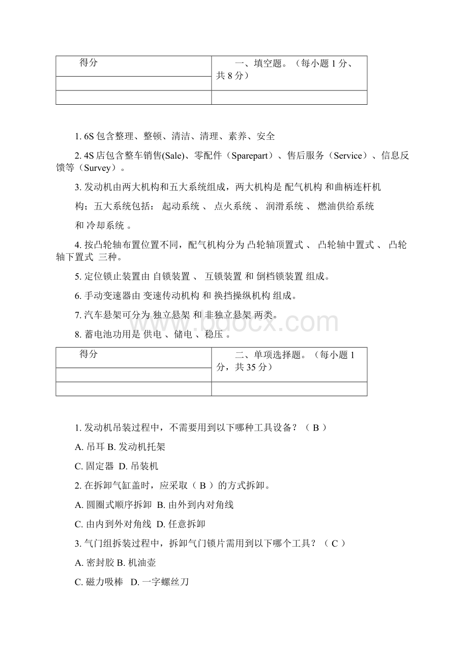 汽车维修基本技能复习题题干有答案Word格式文档下载.docx_第2页