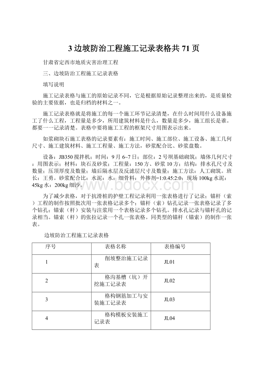 3边坡防治工程施工记录表格共71页.docx_第1页