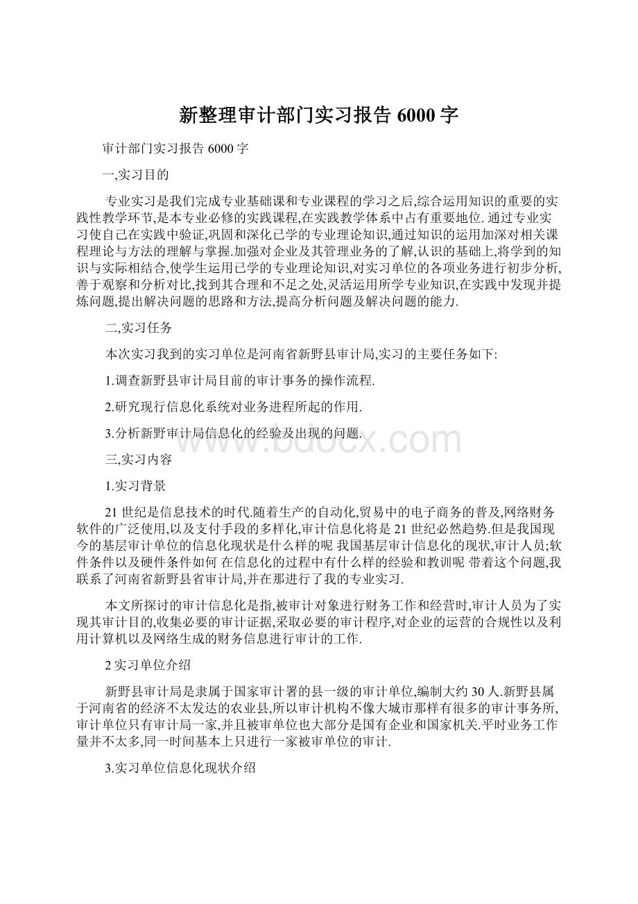 新整理审计部门实习报告6000字Word格式文档下载.docx_第1页