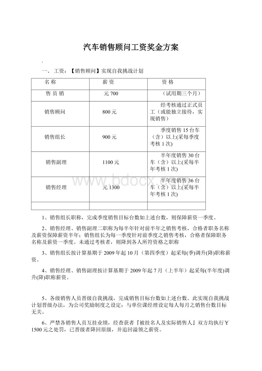 汽车销售顾问工资奖金方案Word文件下载.docx