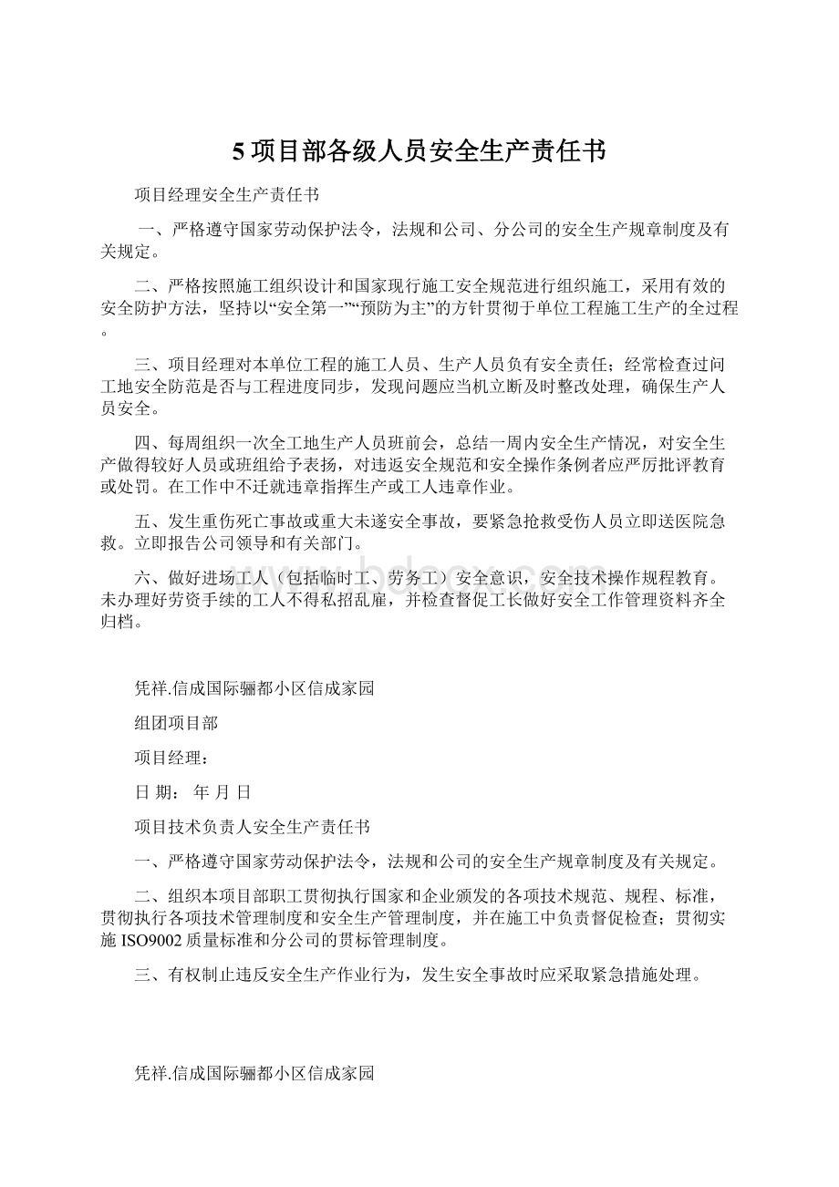 5项目部各级人员安全生产责任书文档格式.docx_第1页