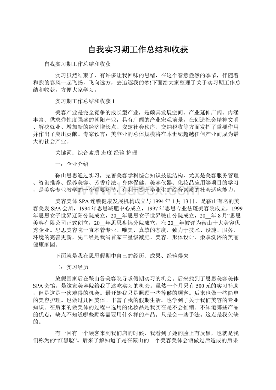 自我实习期工作总结和收获.docx_第1页