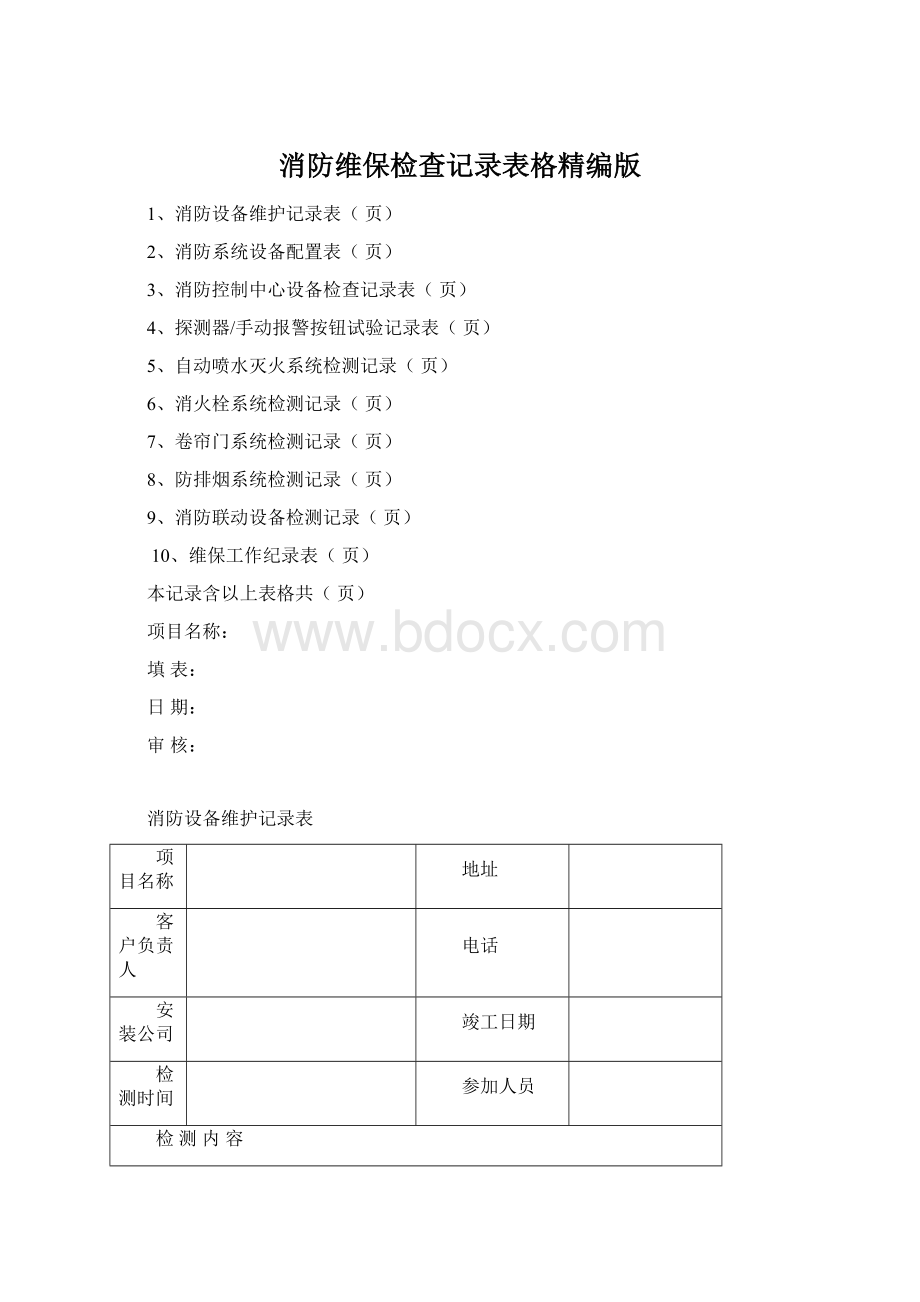 消防维保检查记录表格精编版文档格式.docx_第1页