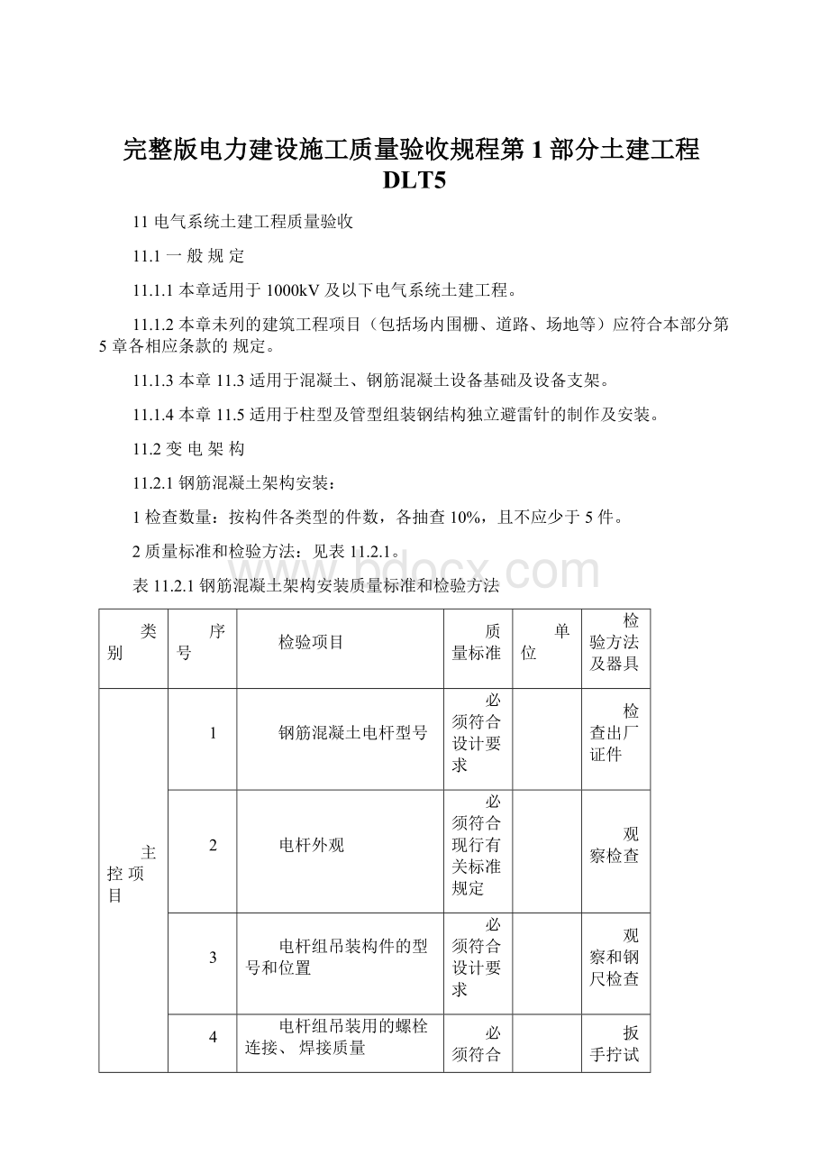 完整版电力建设施工质量验收规程第1部分土建工程DLT5.docx_第1页