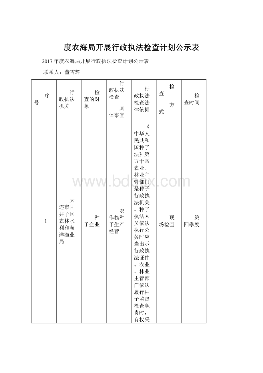 度农海局开展行政执法检查计划公示表.docx_第1页