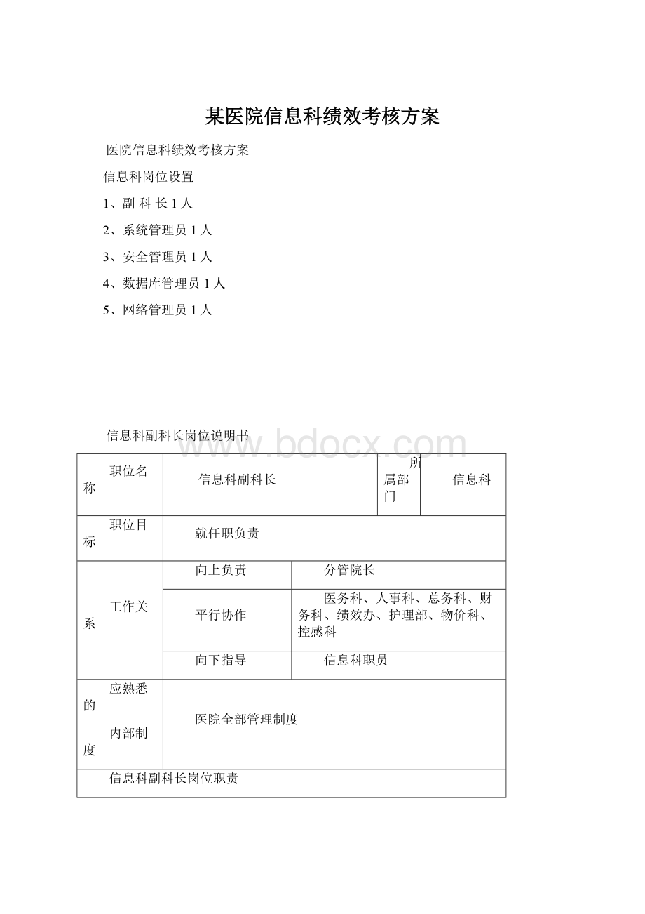 某医院信息科绩效考核方案Word下载.docx