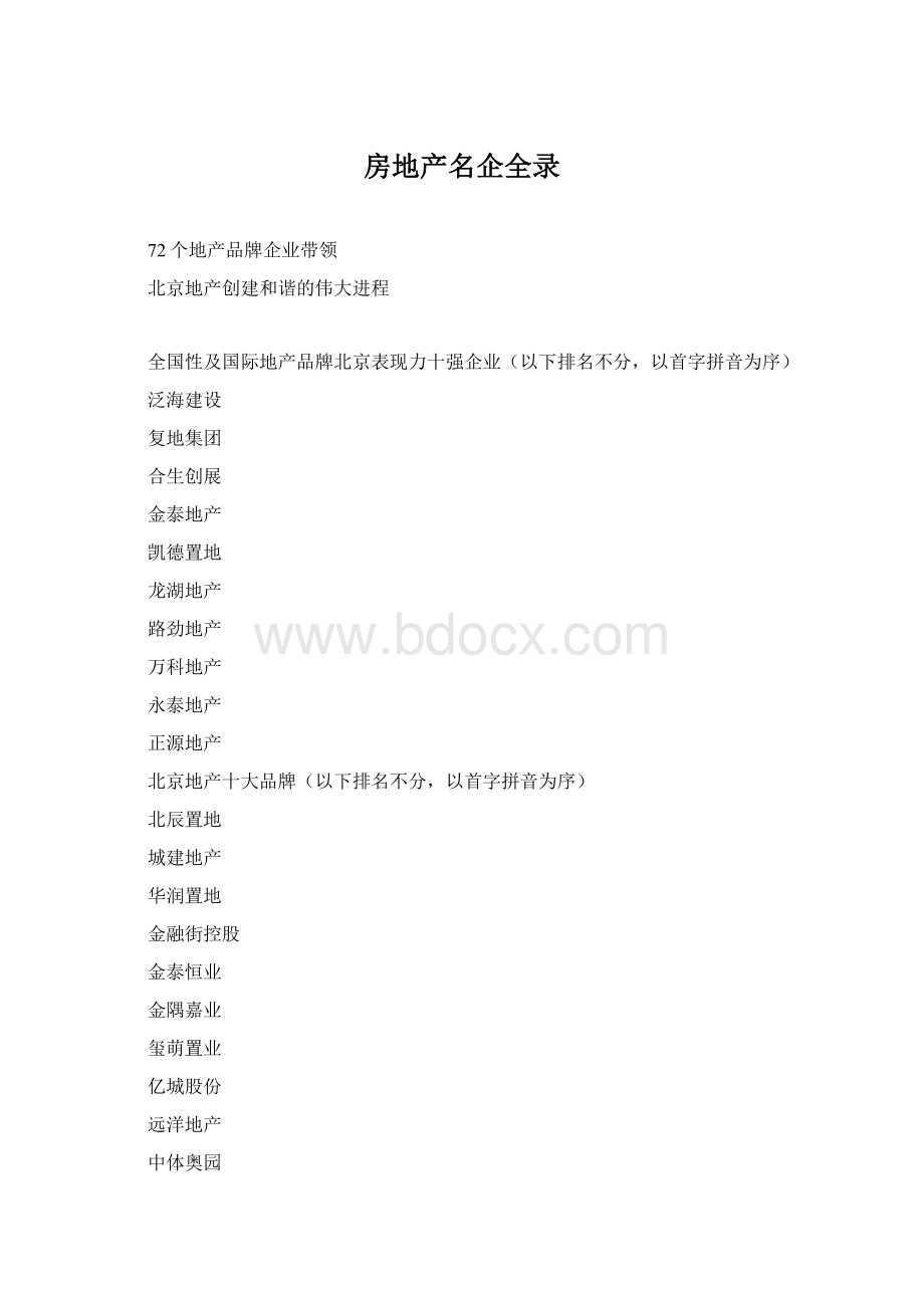 房地产名企全录Word格式文档下载.docx