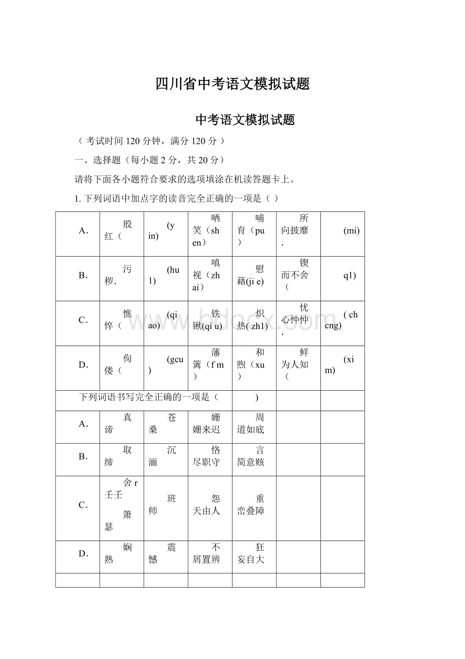 四川省中考语文模拟试题.docx