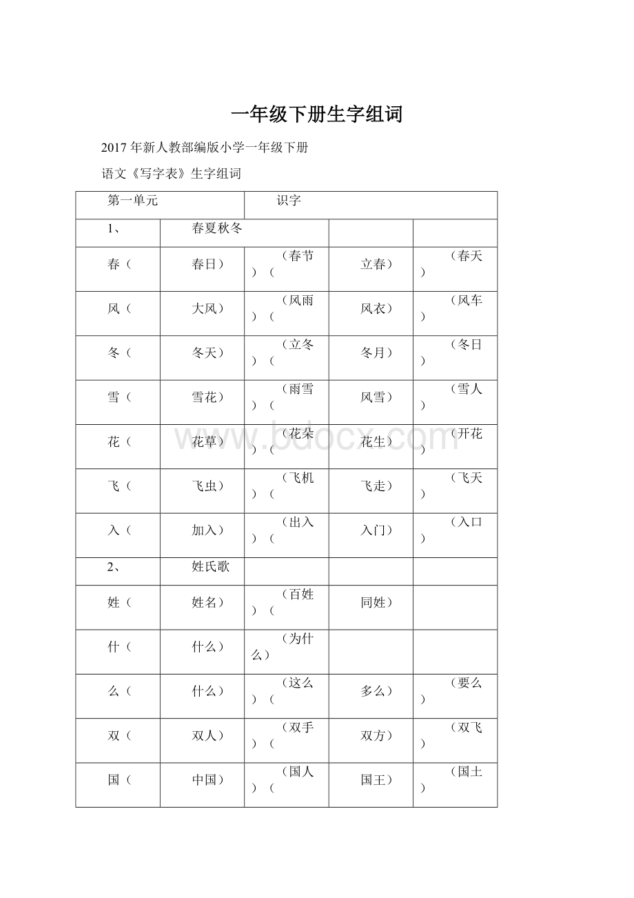 一年级下册生字组词.docx