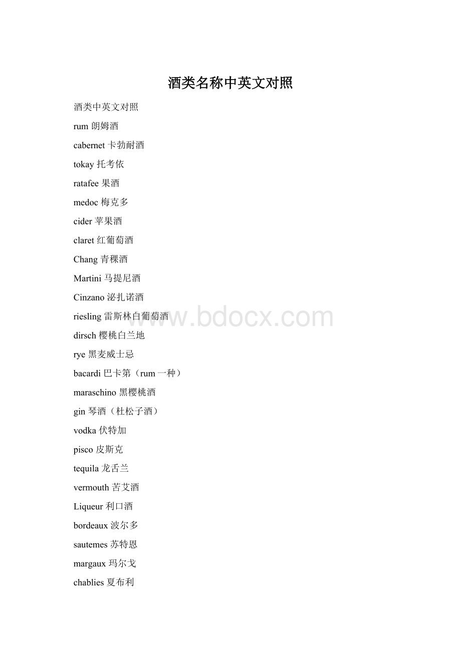 酒类名称中英文对照Word格式文档下载.docx_第1页