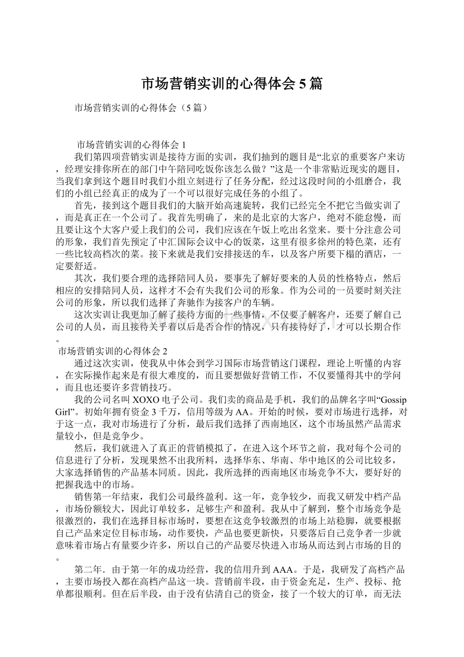 市场营销实训的心得体会5篇Word格式文档下载.docx