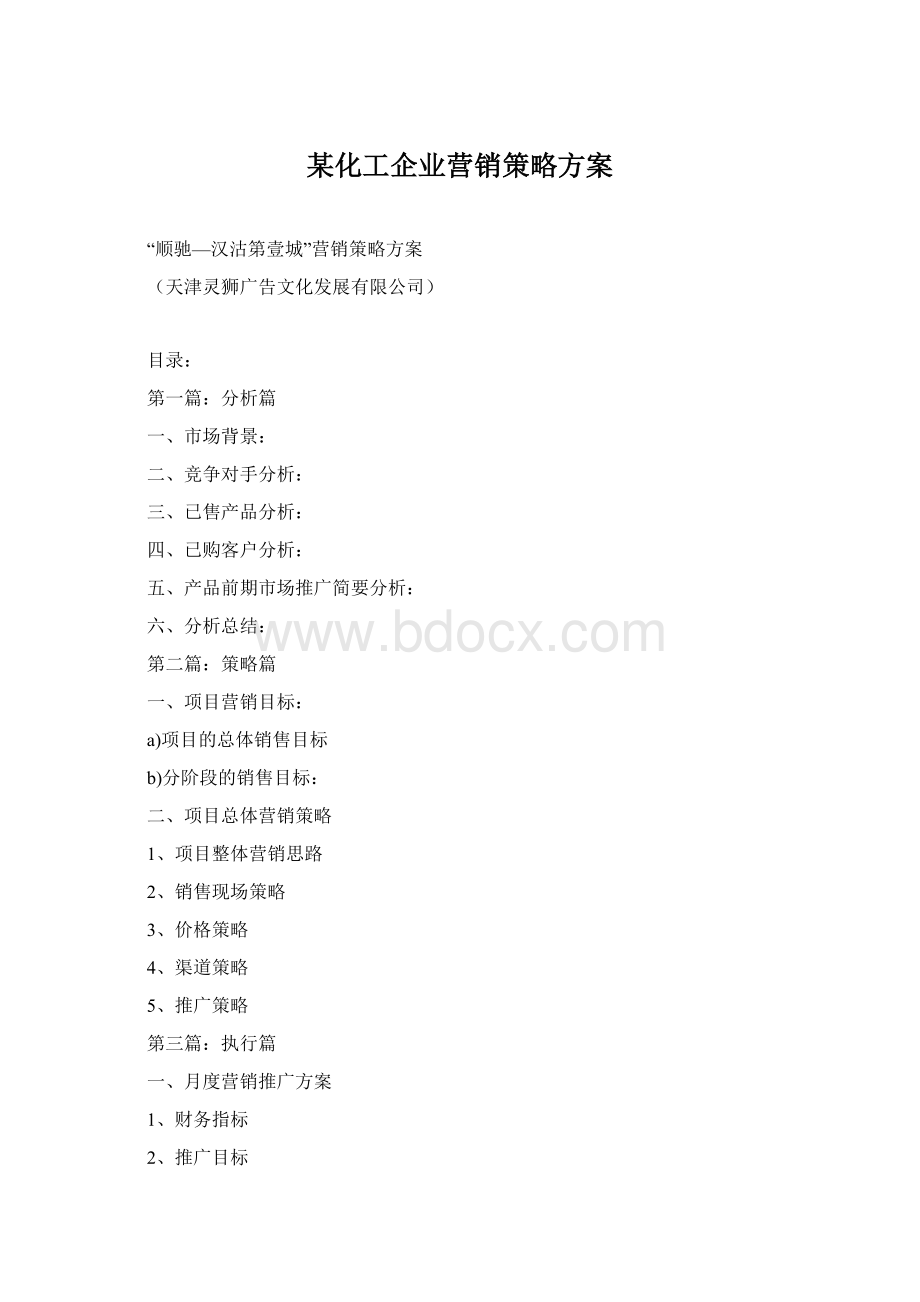 某化工企业营销策略方案Word文档格式.docx