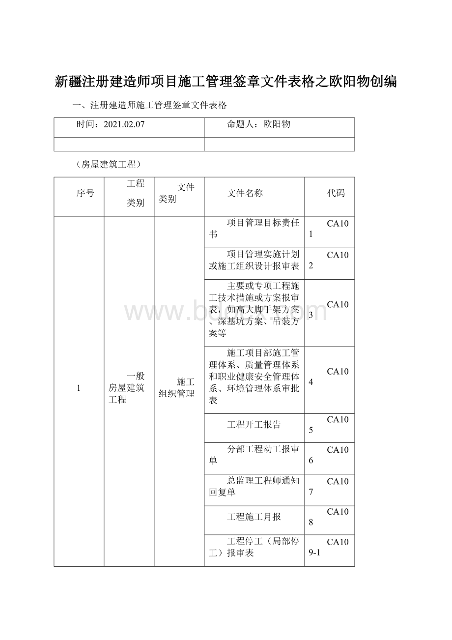 新疆注册建造师项目施工管理签章文件表格之欧阳物创编Word格式文档下载.docx