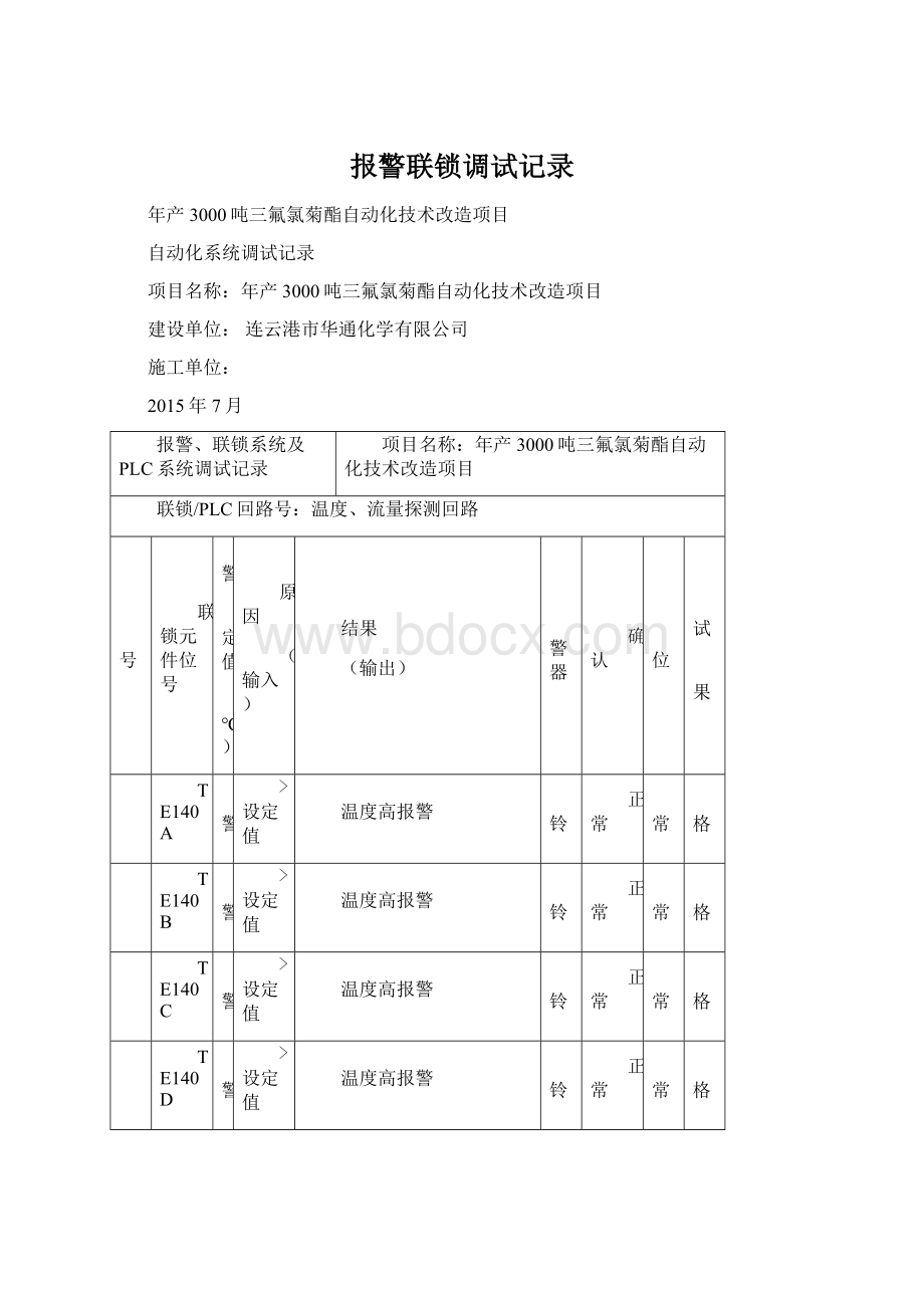 报警联锁调试记录文档格式.docx_第1页