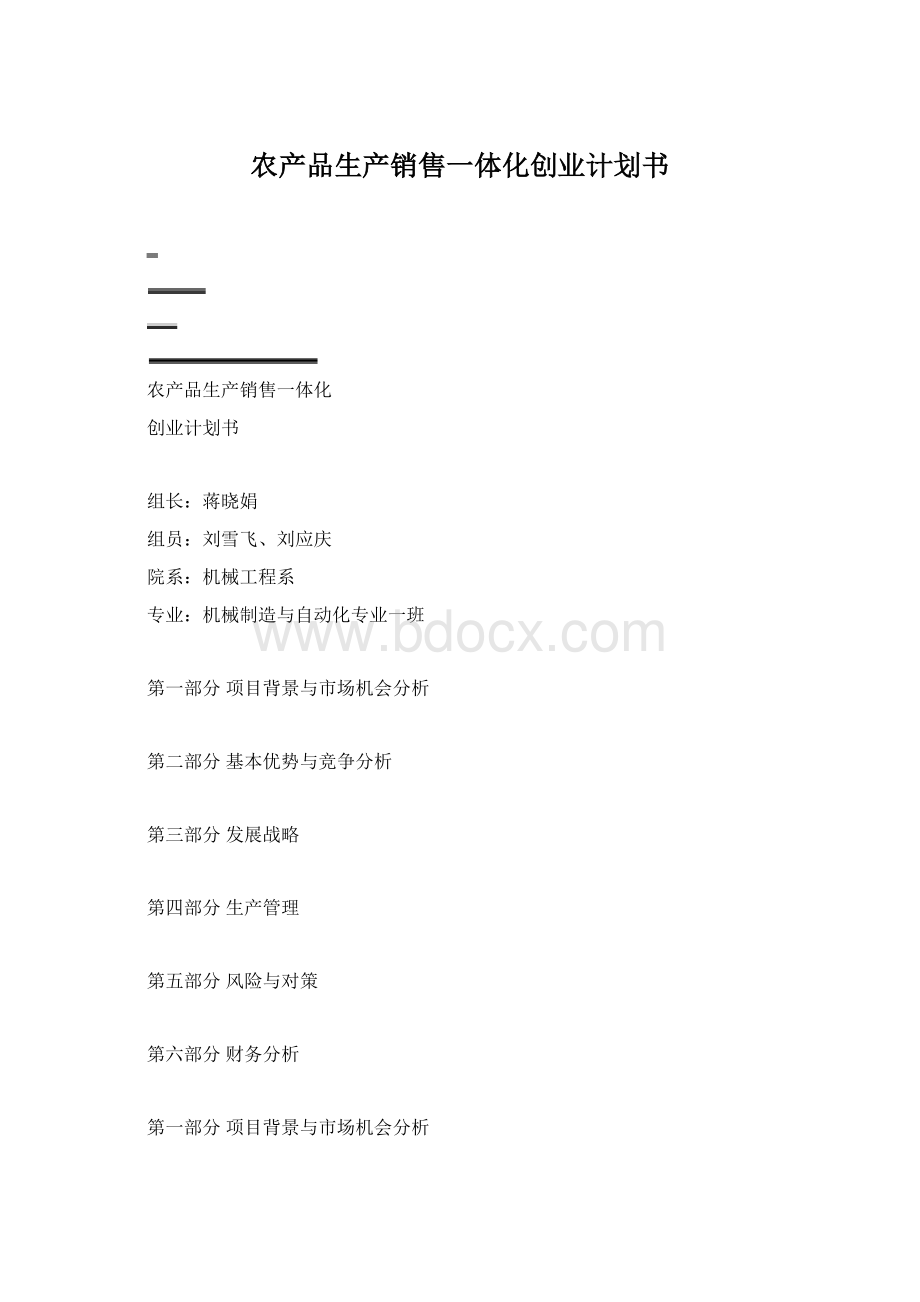 农产品生产销售一体化创业计划书.docx