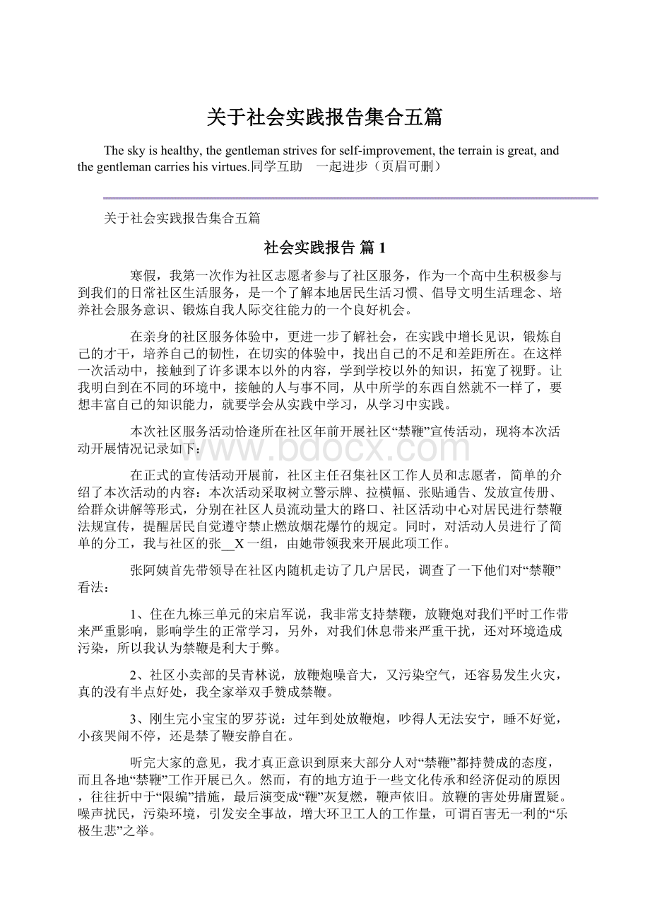 关于社会实践报告集合五篇.docx