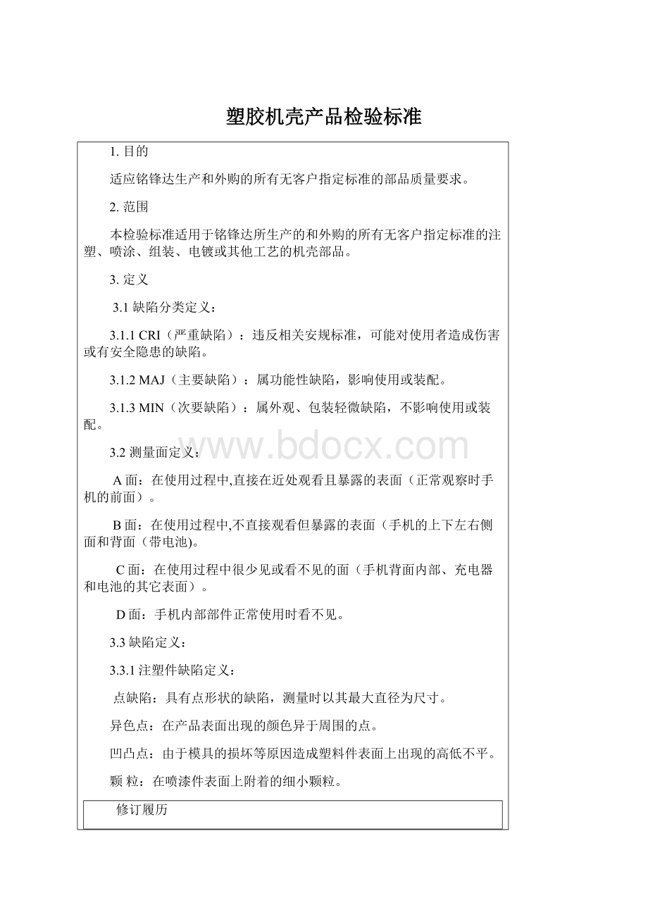 塑胶机壳产品检验标准Word文件下载.docx