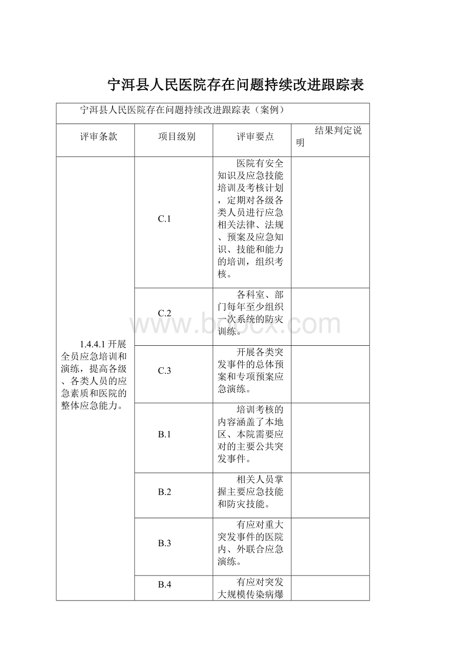 宁洱县人民医院存在问题持续改进跟踪表.docx