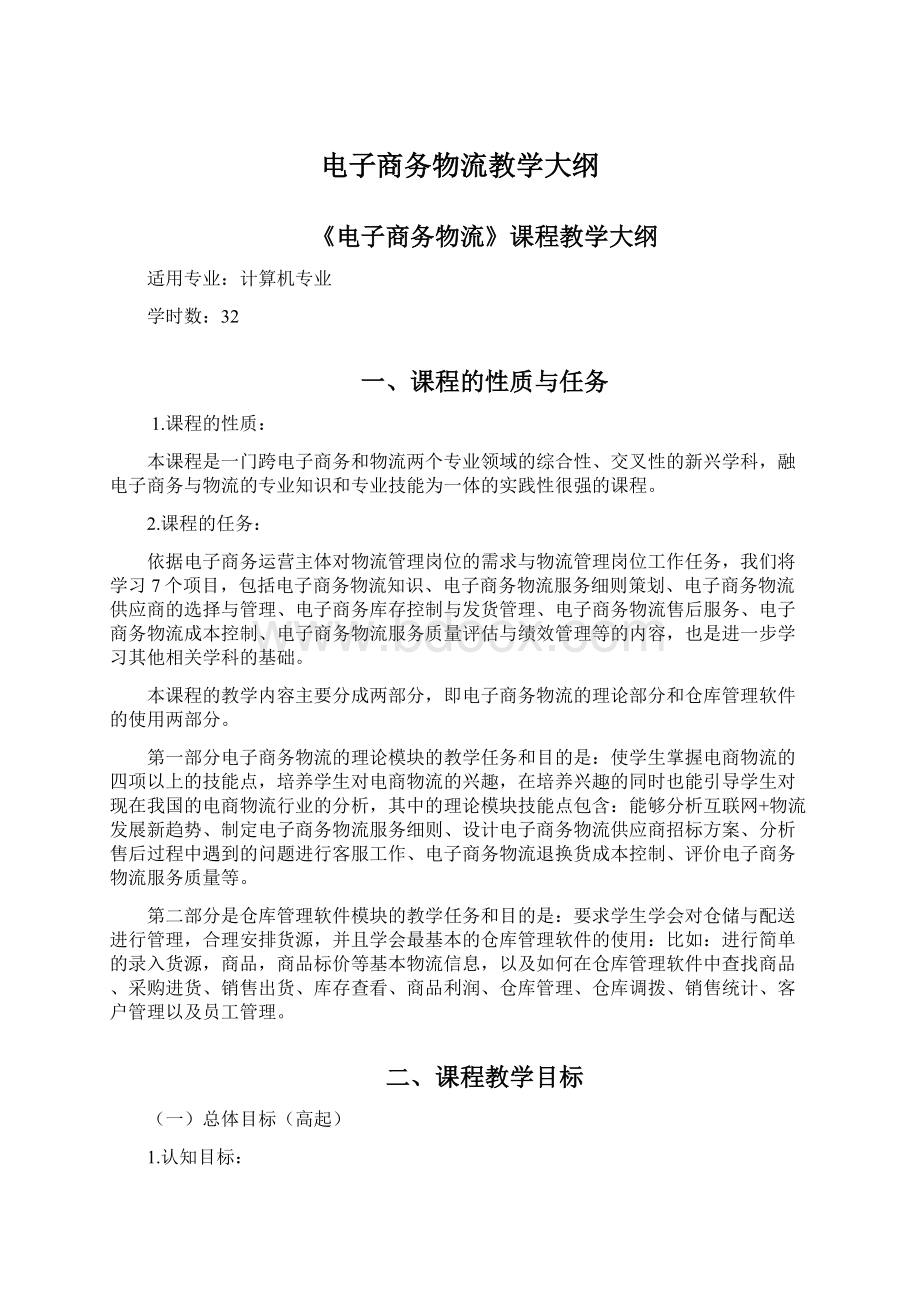 电子商务物流教学大纲.docx_第1页