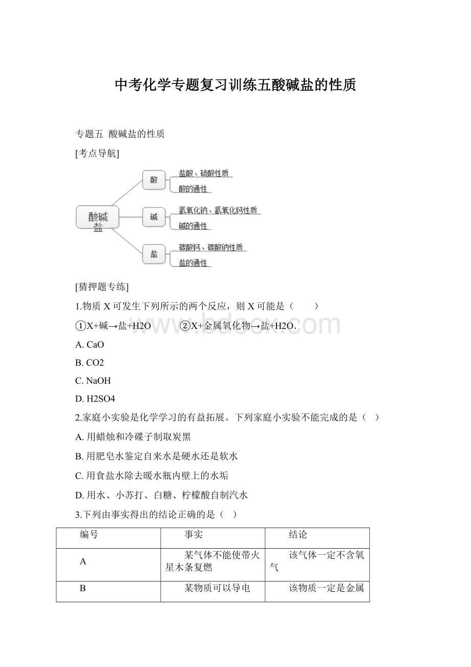 中考化学专题复习训练五酸碱盐的性质Word格式文档下载.docx_第1页