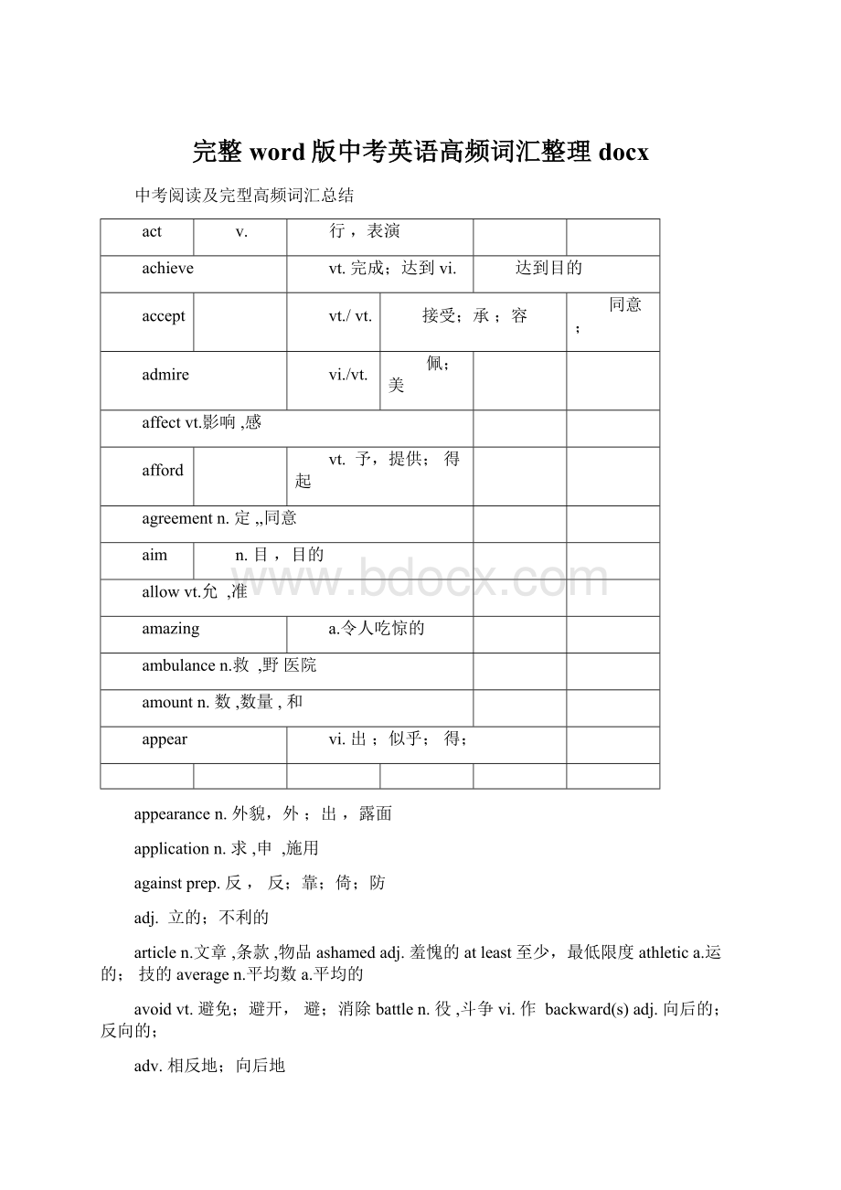 完整word版中考英语高频词汇整理docx.docx