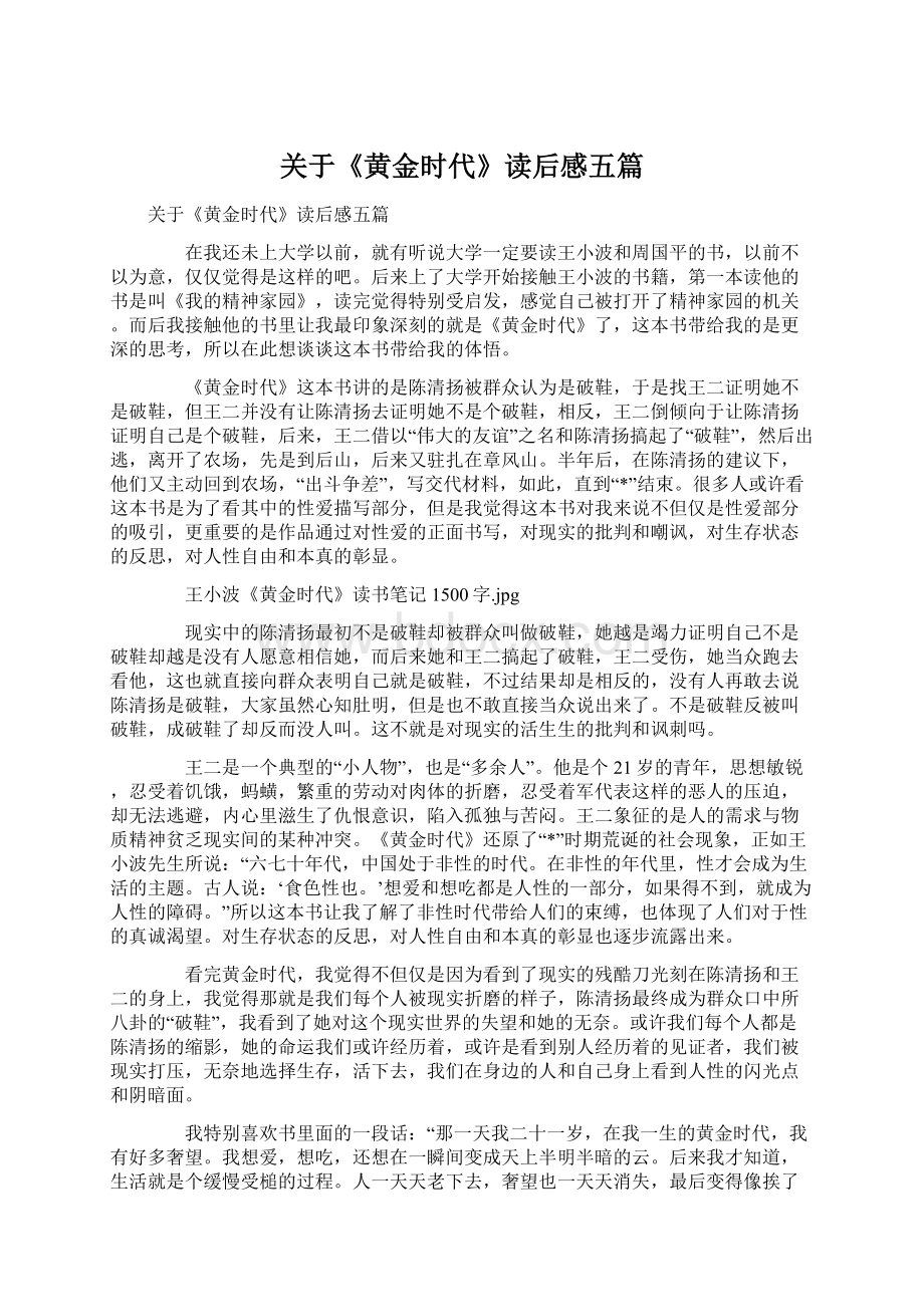 关于《黄金时代》读后感五篇.docx_第1页